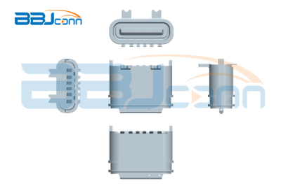 TYPE-C 6P 防水母座 直立式 H=6.40 舌片外漏0.75 兩腳插兩腳貼 端子SMT 防水IPX7 常規款