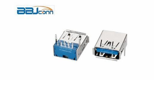 USB 3.0母座DIP 90度藍色膠芯直腳